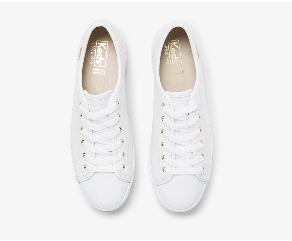 Keds Womens Sneakers White - Triple Kick Luxe Leather - 497VTEMGH